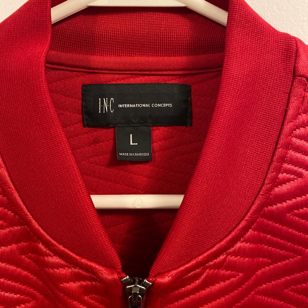 INC Mens Jacket L red Zip Flight/Bomber $79
